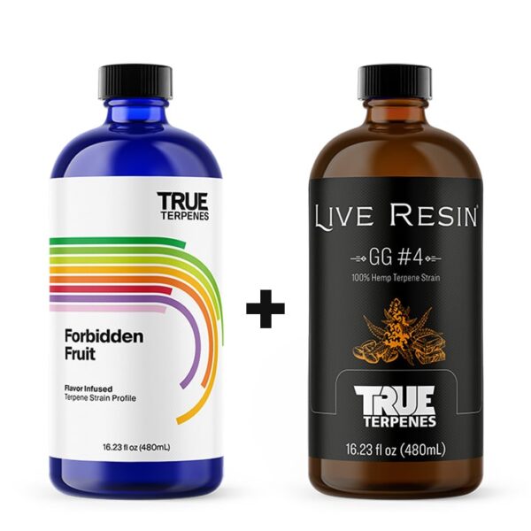 True Terpenes Forbidden Fruit Live Resin Infused Made to Create blend bottles